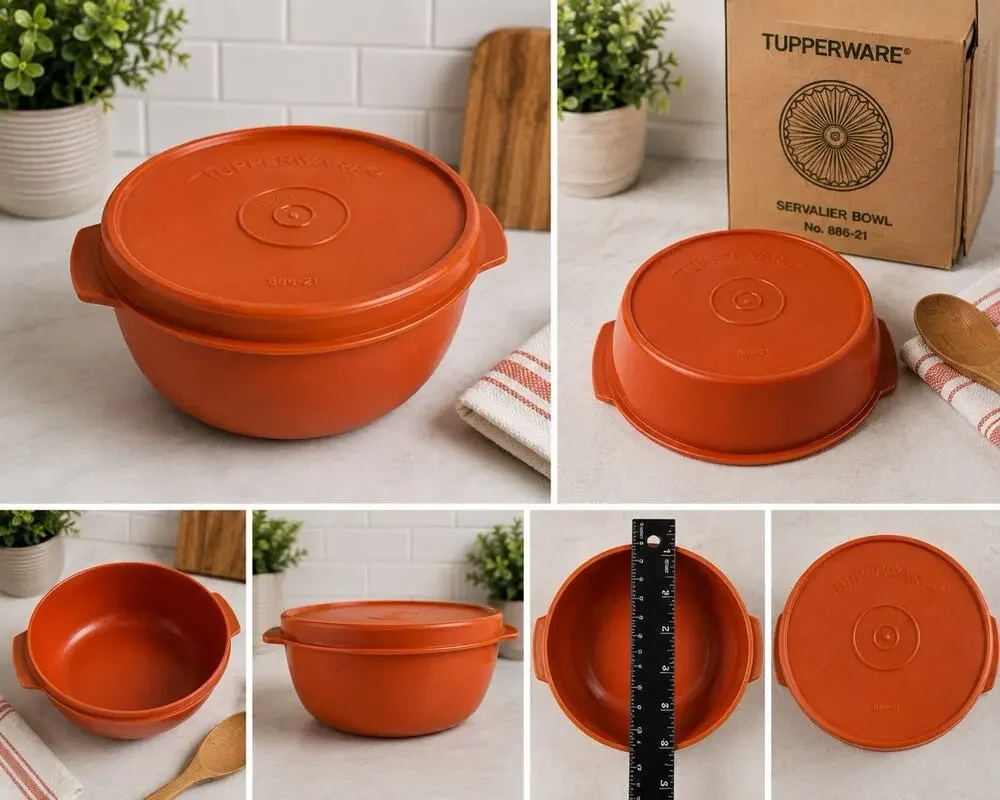 Vintage Tupperware Servalier Bowl 886-21 Harvest Orange Round Storage Bowl